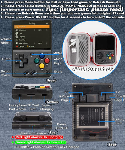 Miyoo Mini V2 Handheld Retro Game Console Transparent Black.