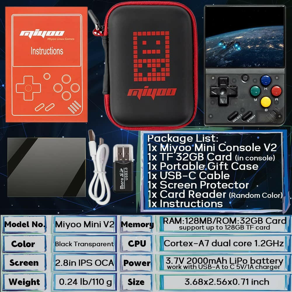 Miyoo Mini V2 Handheld Retro Game Console Transparent - Miyoo Mini V2